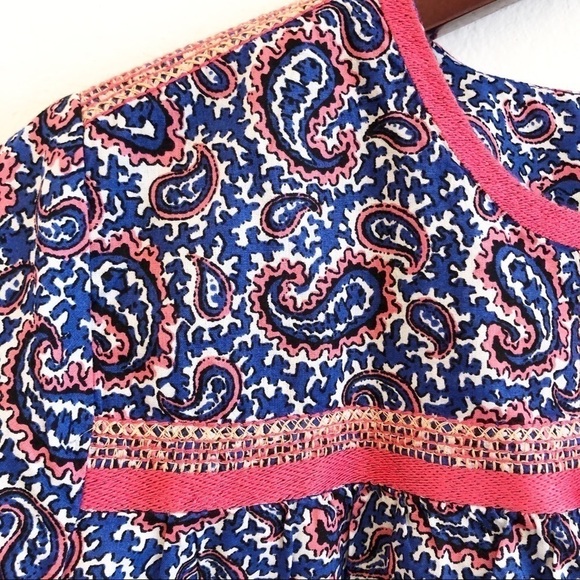 J. CREW Factory NWT Paisley Lace Trimmed Tunic Top Size Small in Coral and Blue - Picture 3 of 13